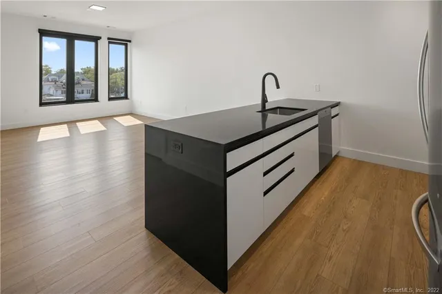 a view of a kitchen from a windows