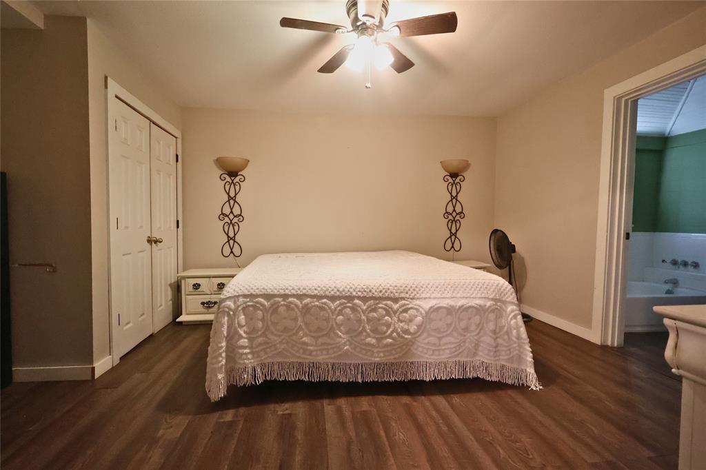 210 Hopkins Street Alba, TX 75410 - Photo 19 of 36 Bedroom with dark wood-style flooring and a ceiling fan