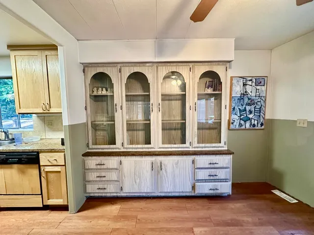 a view of a kitchen with a window