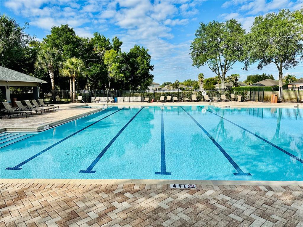 944 Old Windsor Way Spring Hill, FL 34609 - Photo 28 of 31 a view of a swimming pool with a lawn chairs under an umbrella