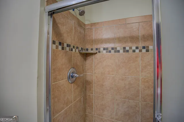 a close view of a bathroom shower
