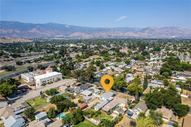 a view of a city with a mountain