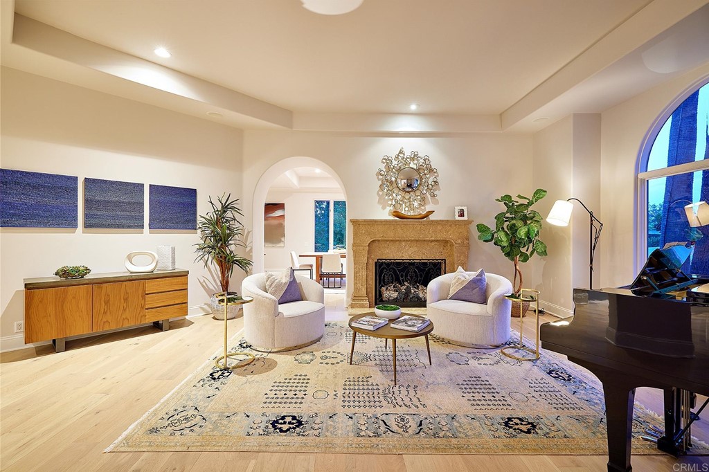 17356 Circa Oriente Rancho Santa Fe, CA 92067 - Photo 14 of 29 a living room with furniture a fireplace and a potted plant