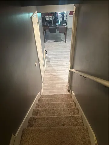 a view of a ocean from stairs