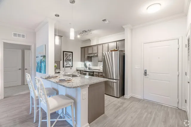 a kitchen with counter top space