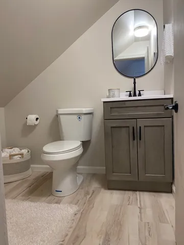 a bathroom with a toilet a sink and mirror