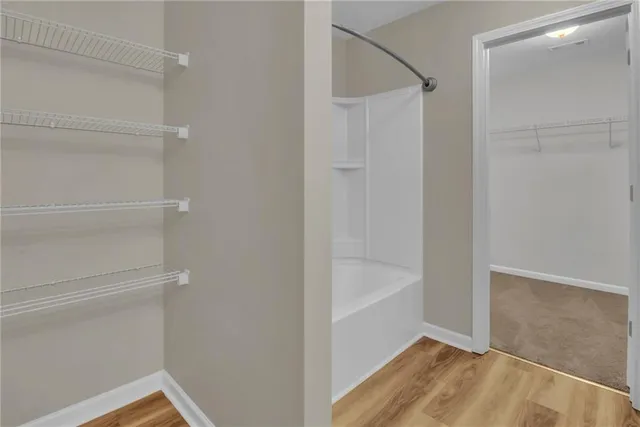 a bathroom with a bathtub