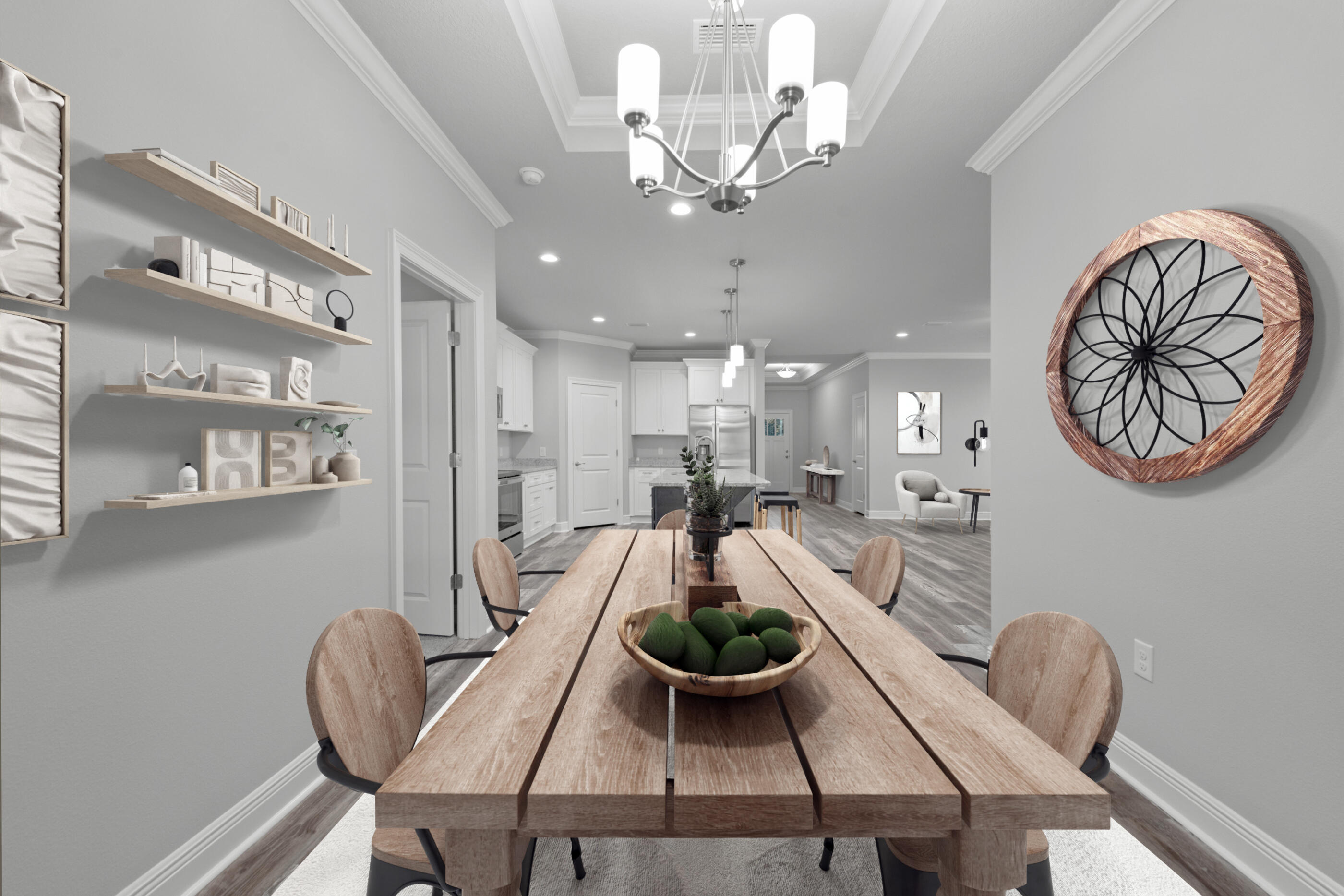 6699 Rocky Shores Road Milton, FL 32583 - Photo 28 of 77 a view of a dining room with furniture a chandelier and wooden floor
