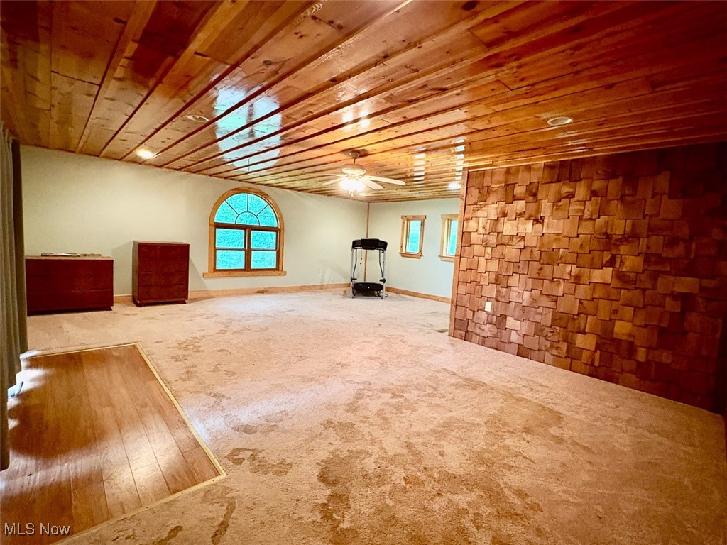 82755 Laughlin Road Tippecanoe, OH 44699 - Photo 26 of 35 Bedroom featuring wooden ceiling, carpet, and a ceiling fan