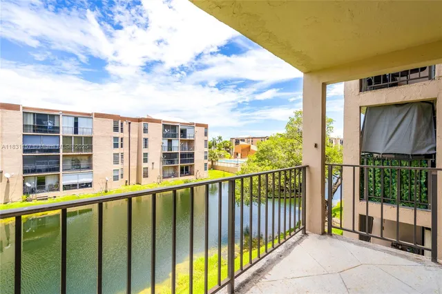 a view of a building from a balcony