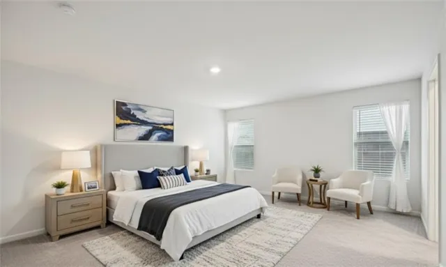 a bedroom with a bed and a couch