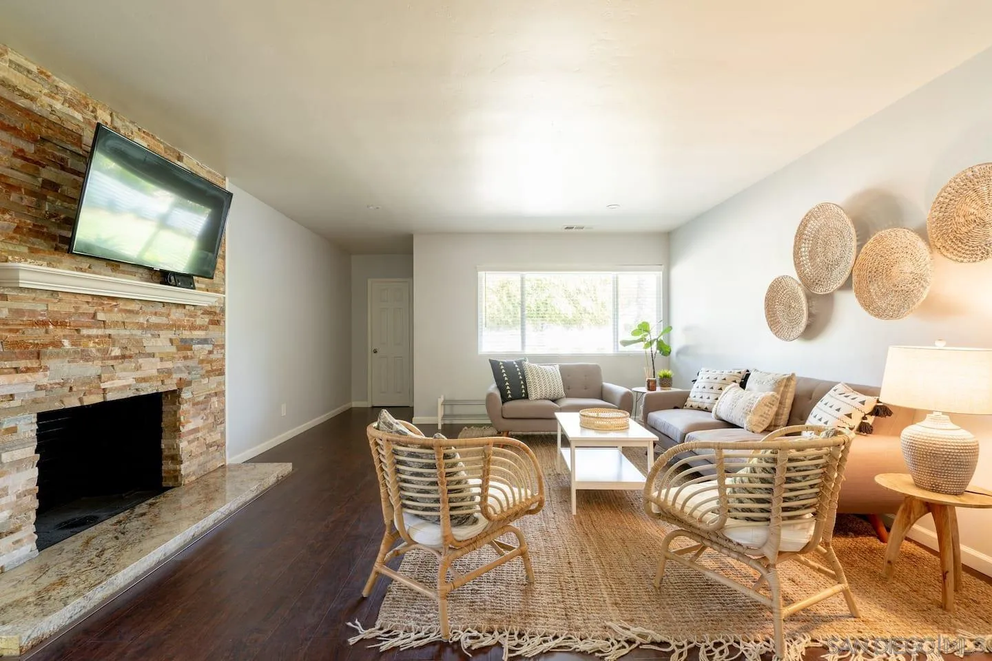 5238 La Jolla Boulevard San Diego, CA 92037 - Photo 7 of 46 a living room with furniture a flat screen tv and a fireplace
