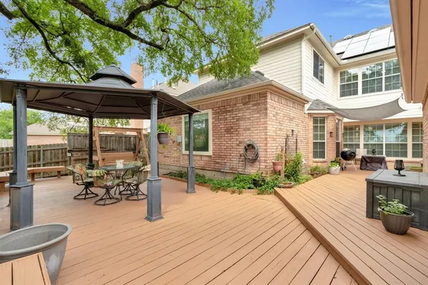an outdoor space with seating