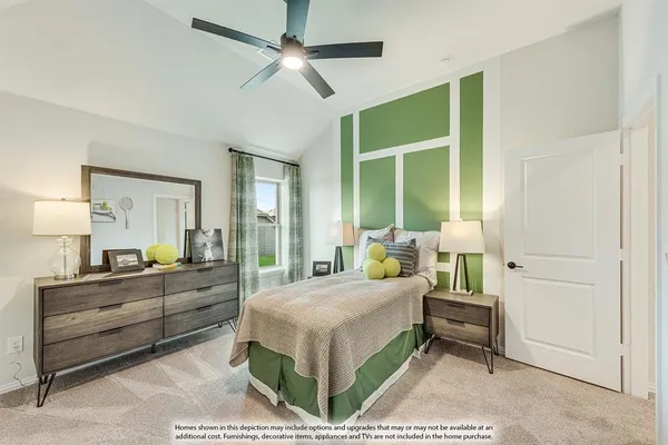 a bed room with a bed and a chandelier