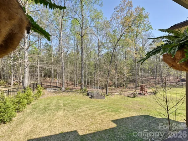 a view of a park with large trees