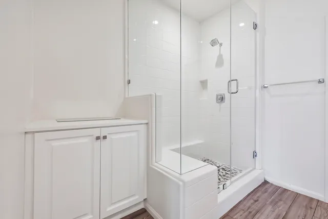 a bathroom with a shower
