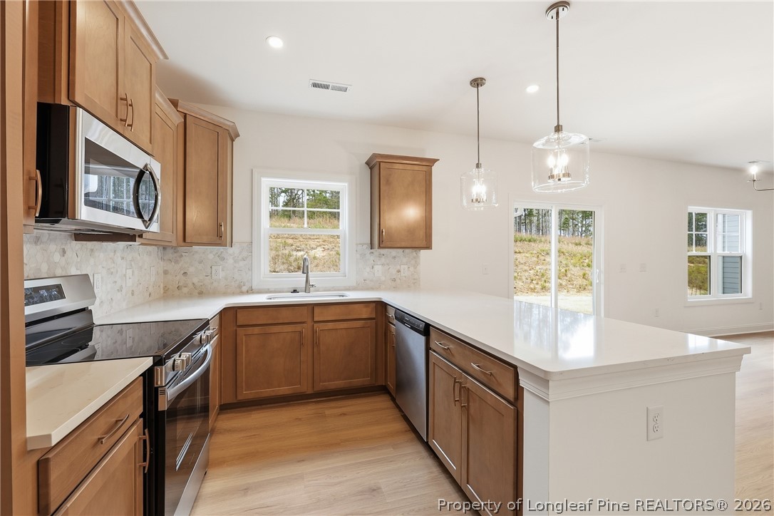 154 Carver Street Carthage, NC 28327 - Photo 17 of 41 a kitchen with stainless steel appliances granite countertop a sink a stove and a wooden floors