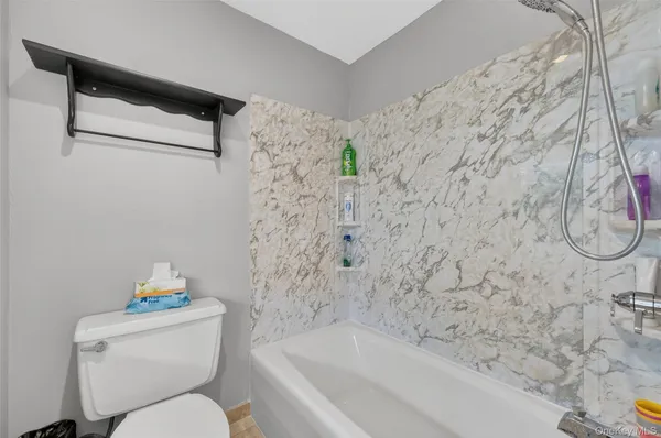 a bathroom with a toilet and a shower