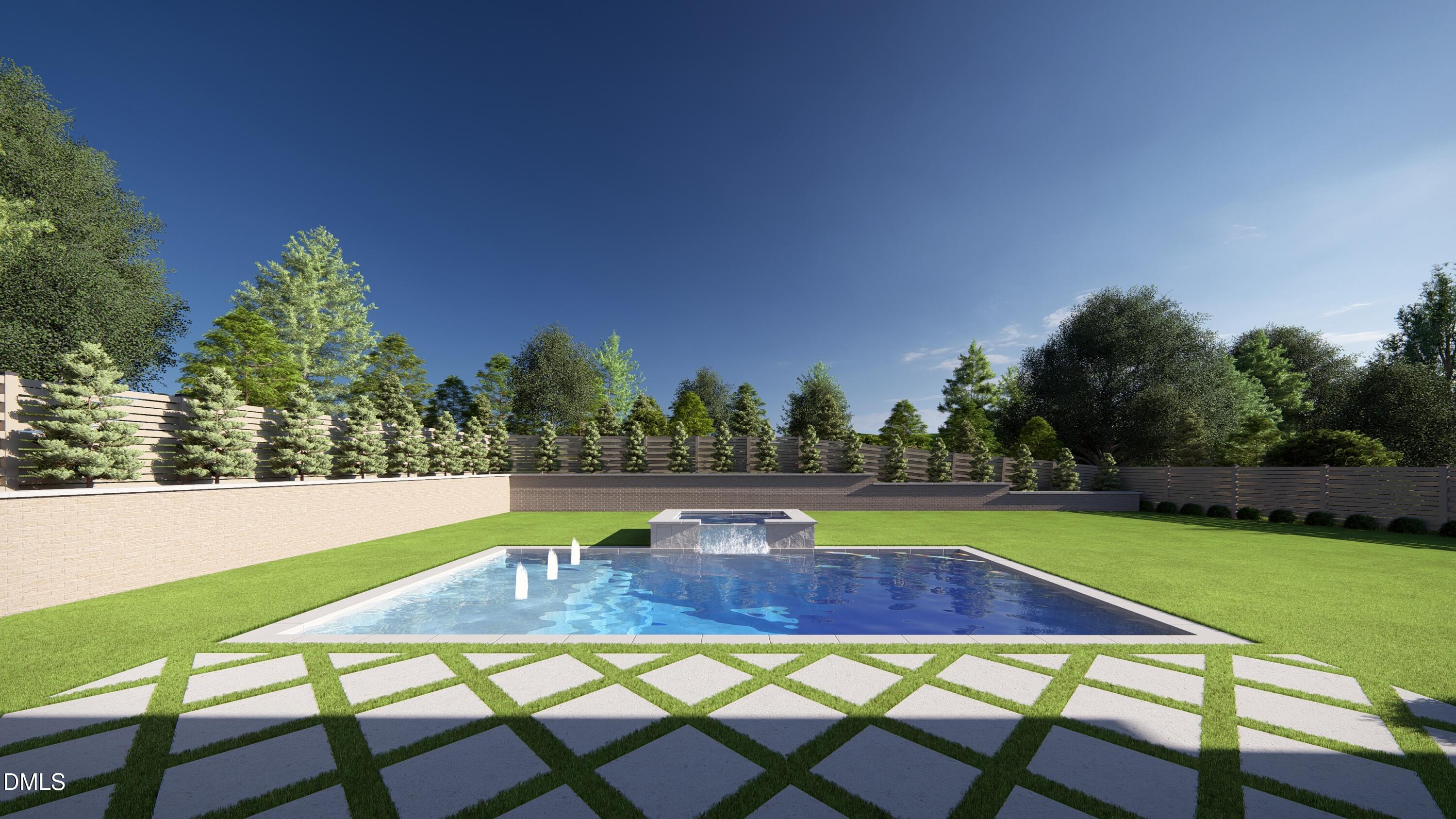 301 Dartmouth Road Raleigh, NC 27609 - Photo 9 of 13 a view of swimming pool with seating area and trees in the background