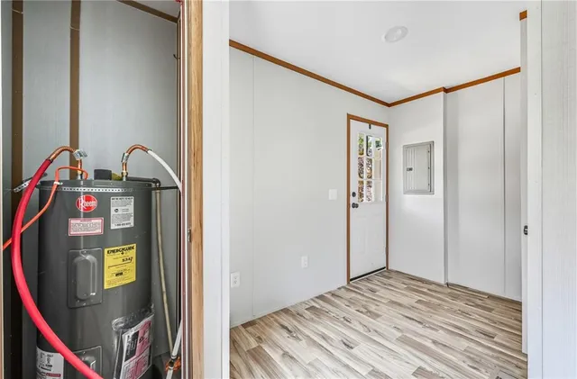 a view of a hallway with a workspace