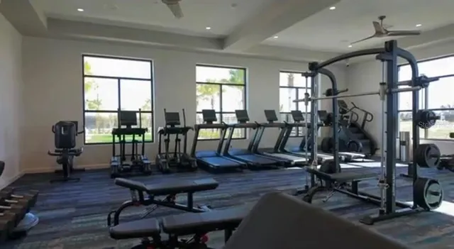 a view of a room with gym equipment