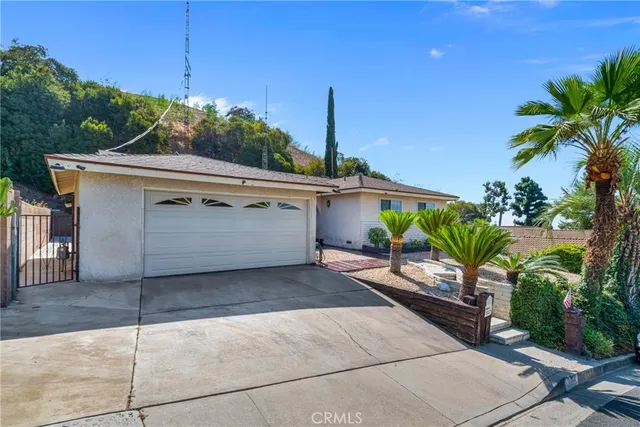 a view of a house with a potted plants and a palm tree