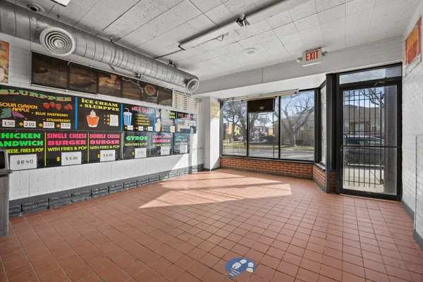 a view of an entrance of the building