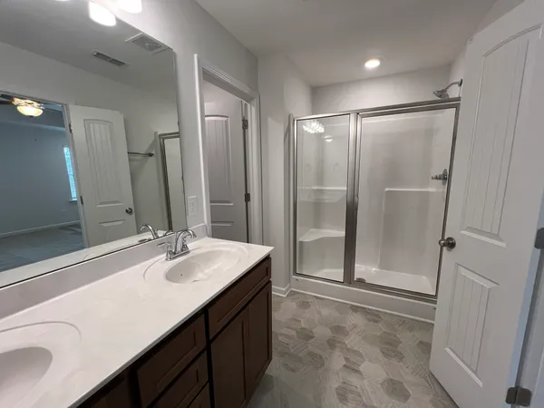 a view of a room with racks on the wall