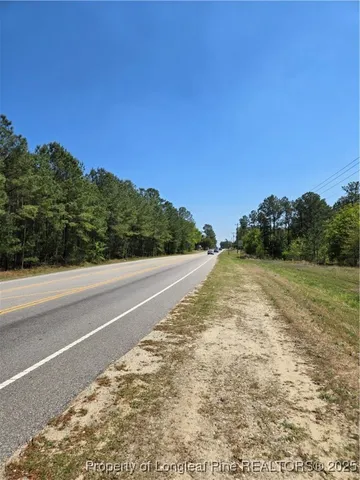 a view of a field with trees in the background