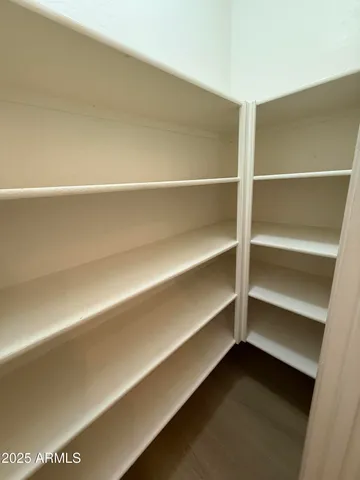 a view of walk in closet with empty racks