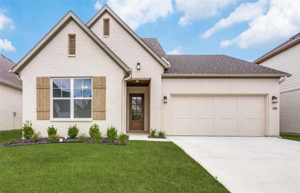 108 Observation Drive West Aledo, TX 76008 - Photo 1 of 1 View of front facade with an attached garage, a shingled roof, a front yard, concrete driveway, and brick siding