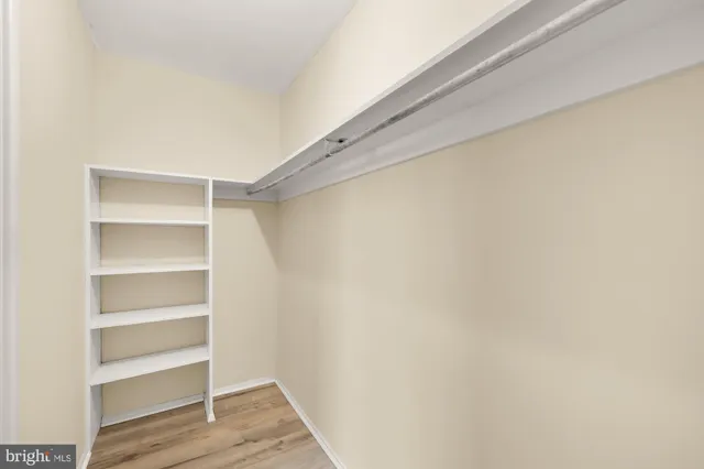 a view of walk in closet with empty racks