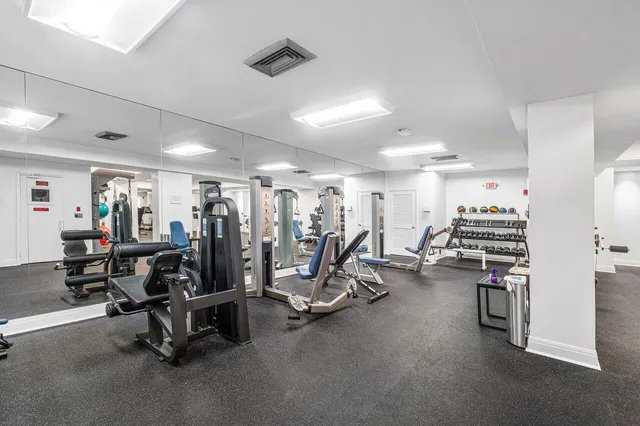 a view of a room with gym equipment