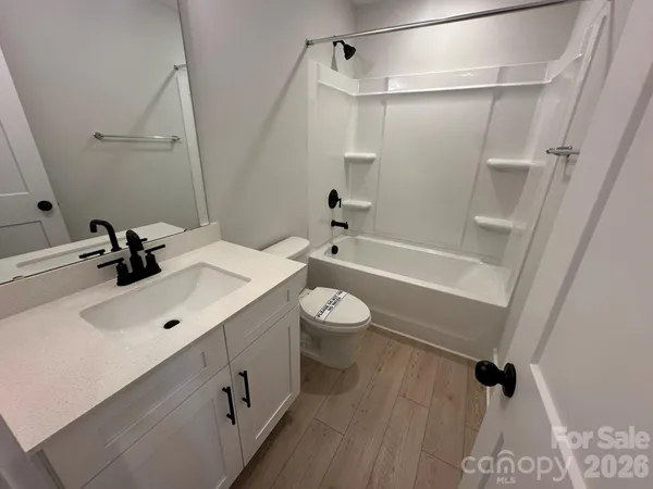 a bathroom with a bathtub shower sink vanity and toilet