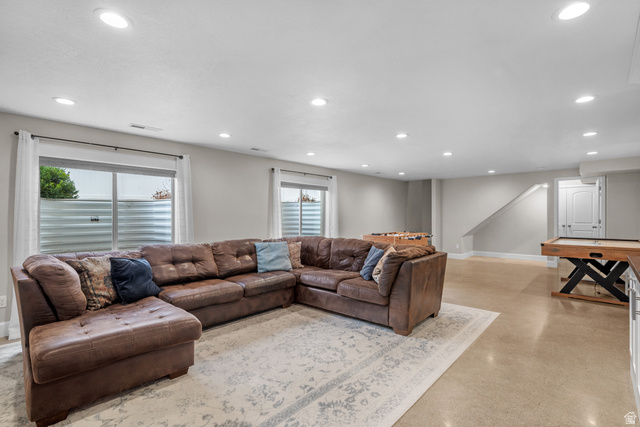 1896 West 800 North Mapleton, UT 84663 - Photo 27 of 55 Living room with recessed lighting and finished concrete flooring