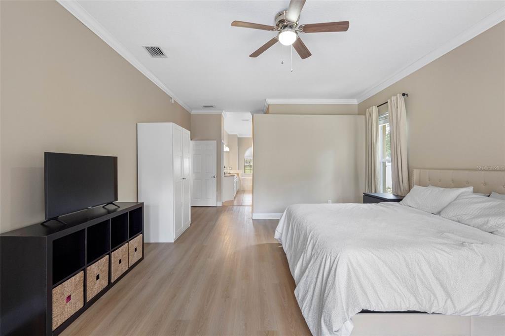 121 Myrtle Ridge Road Lutz, FL 33549 - Photo 20 of 42 a bedroom with a bed and a flat screen tv