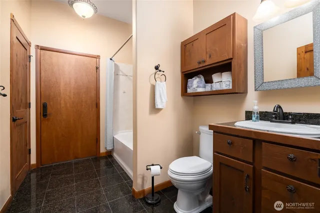 a bathroom with a toilet a sink and mirror