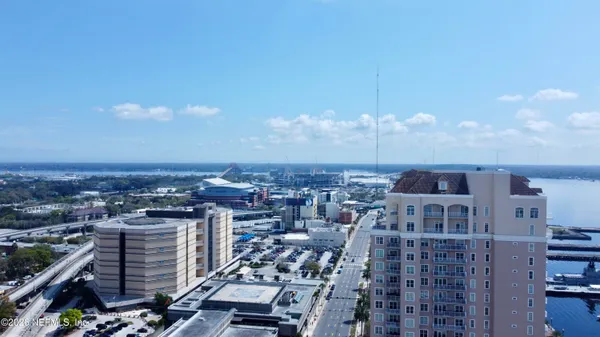 a city view with tall buildings
