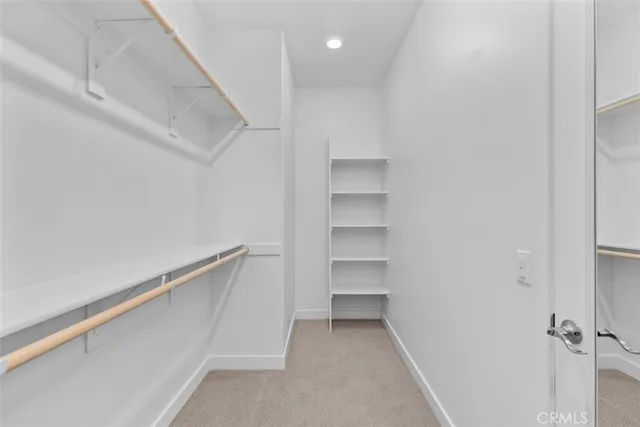 a view of walk in closet with empty racks