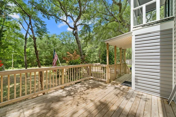 a view of a wooden roof deck