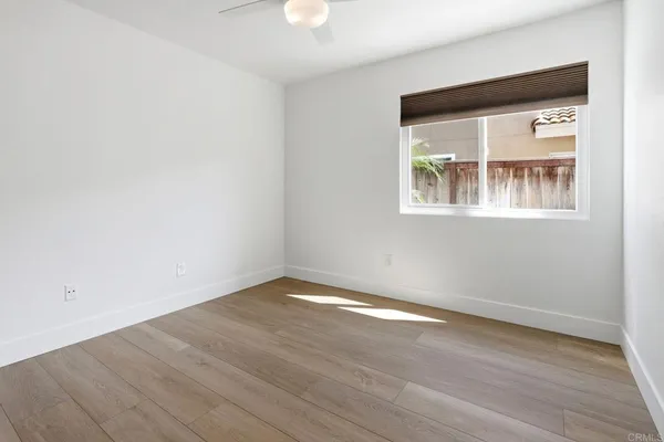 a view of a park with large trees