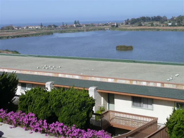 a view of a city with an ocean view