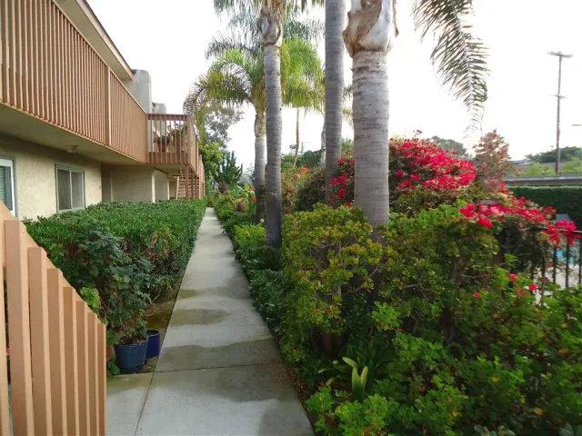 a view of a pathway with house on both side