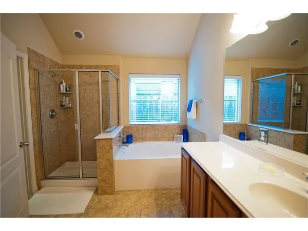 a bathroom with a sink a mirror and a shower