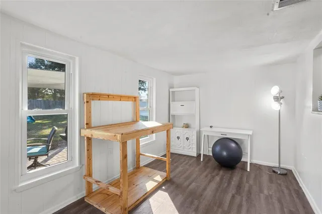 a room with a table and a chair