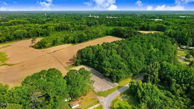 a view of a garden with a building in the background