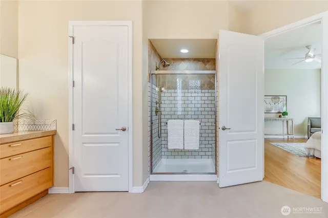 a bathroom with a shower