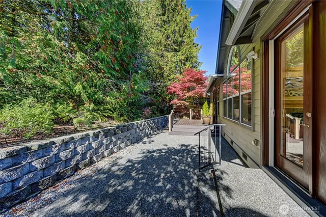 a view of a street with sitting area