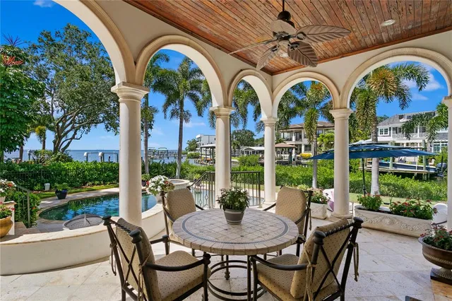 a view of a fountain in front of a house