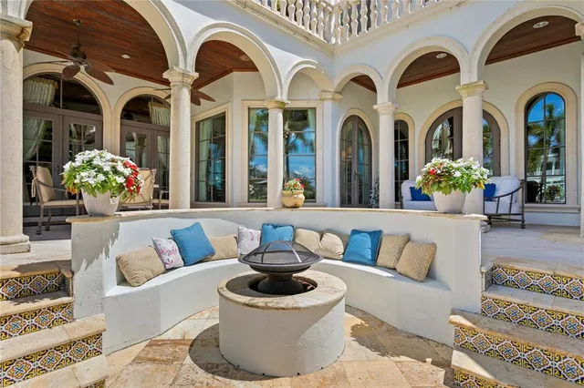 a view of a building with garden space and windows